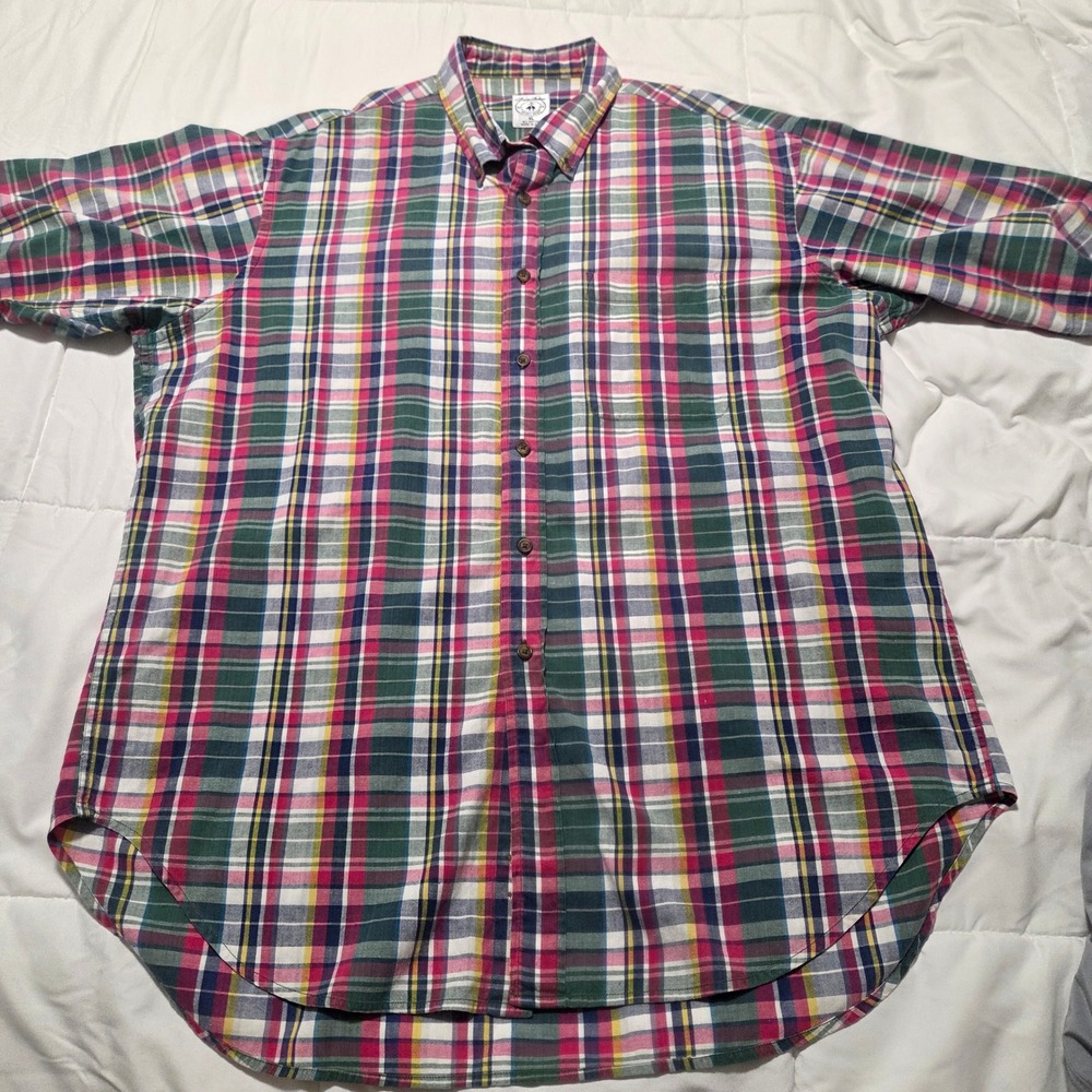 Brooks Brothers Mens XL Short Sleeve Plaid Button Down Sport Shirt Cotton Multi - Picture 2 of 6